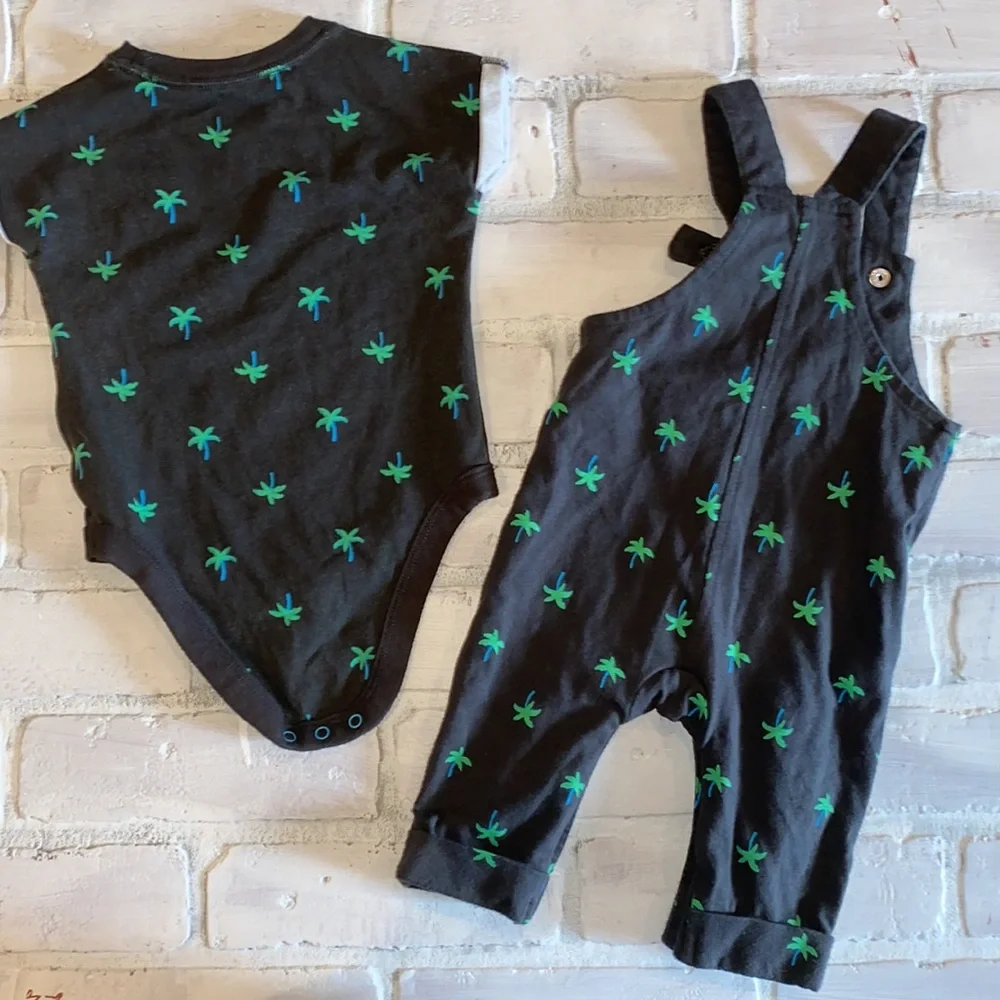 Cat & Jack palm tree 0/3m matching twin set romper & onesie